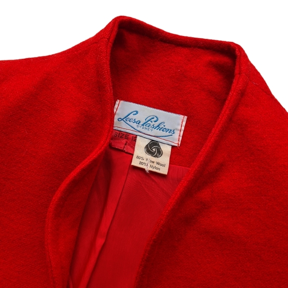 VINTAGE 80s Wool Blend 12 Red Elegant Coat Jacket - Picture 6 of 16